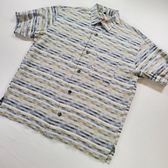 Signum Shirt Mens Medium Earth Tones Short Sleeve Casual Button Up Big Buttons - Picture 8 of 16